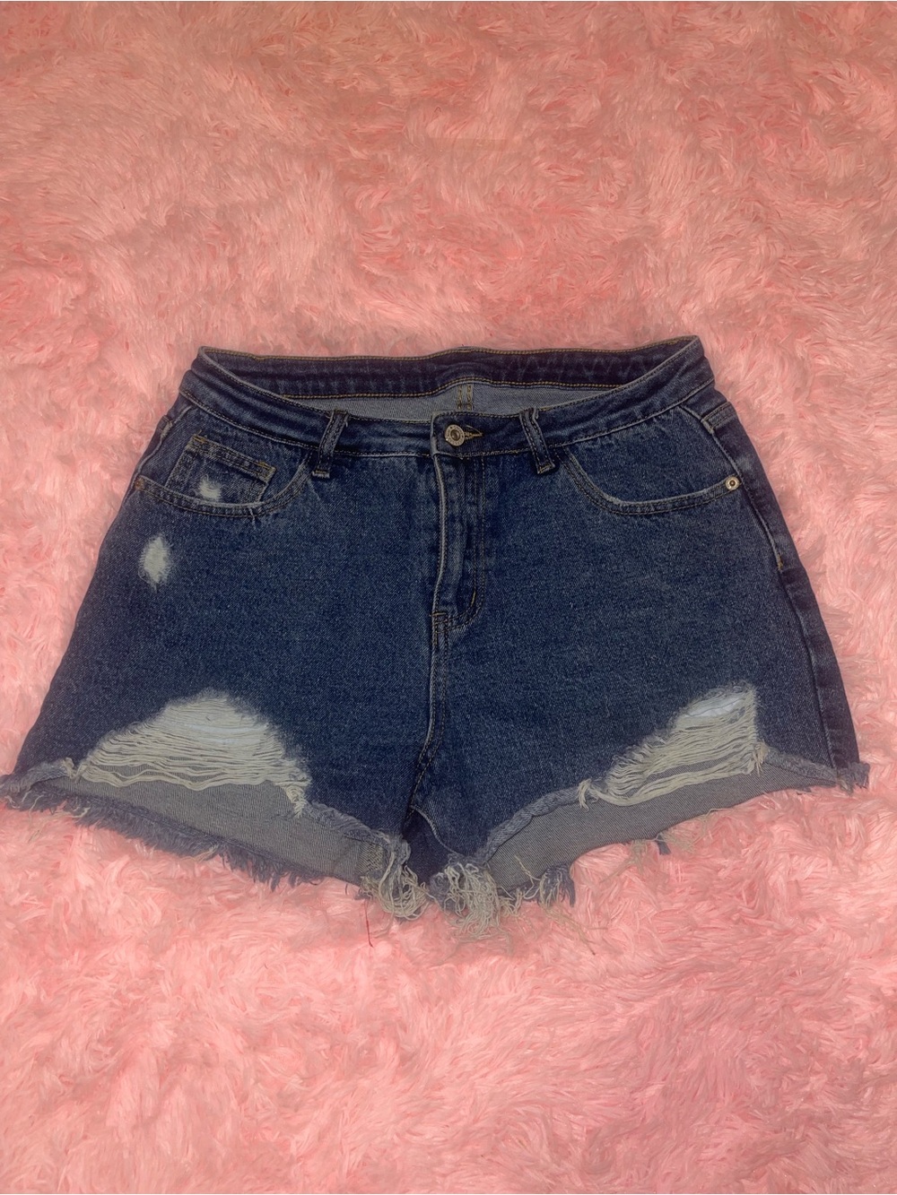 Denim Distressed High-Rise Women's Shorts - Dark Blue